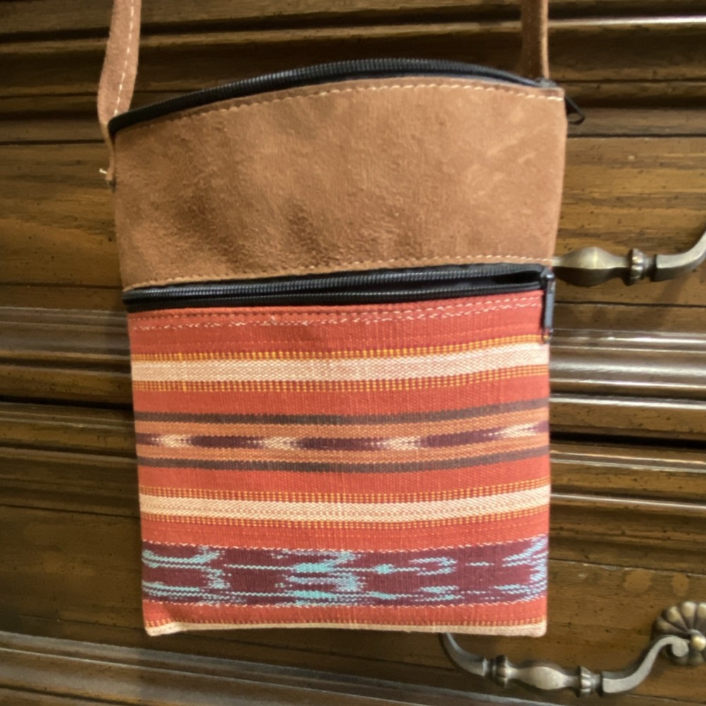 Bohemian Handcrafted Suede Multicolor Minimalist Bag Brown Red Orange  Peru